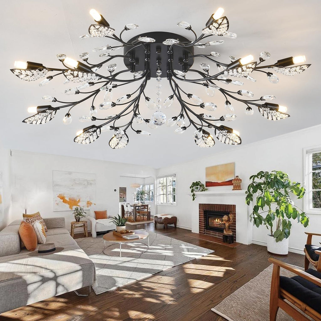 Crystal Ceiling Light Fixture,Semi Flush Mount Chandeliers,Crystal Leaf Ceiling Light, Chandeliers for Dining Room,Living Room,Bedroom