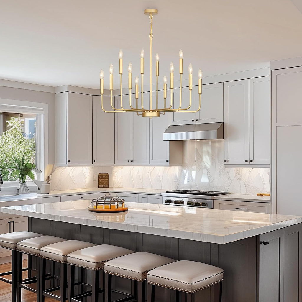 Gold Chandeliers for Dining Room Light Fixture over Table, Modern Farmhouse Chandeliers for Living Room,12-Lights Candle Lighting Fixtures for Entryway Kitchen Island Foyer