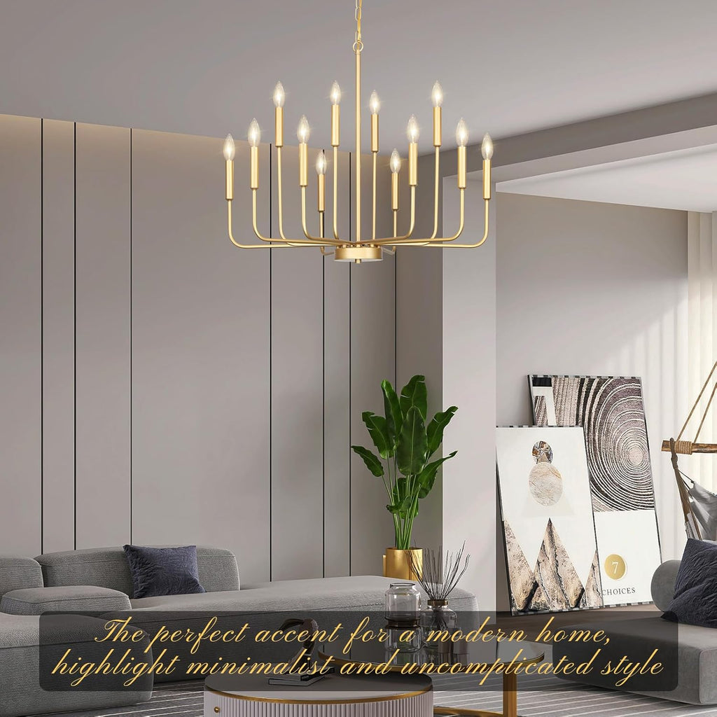 Gold Chandeliers for Dining Room Light Fixture over Table, Modern Farmhouse Chandeliers for Living Room,12-Lights Candle Lighting Fixtures for Entryway Kitchen Island Foyer