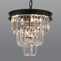 Crystal Chandeliers for Dining Room Light Fixtures over Table，4-Lights Modern Black Crystal Pendant Lighting Fixture，3 Tiers Small Chandeliers for Kitchen Island Bedroom Entryway D12 Inch