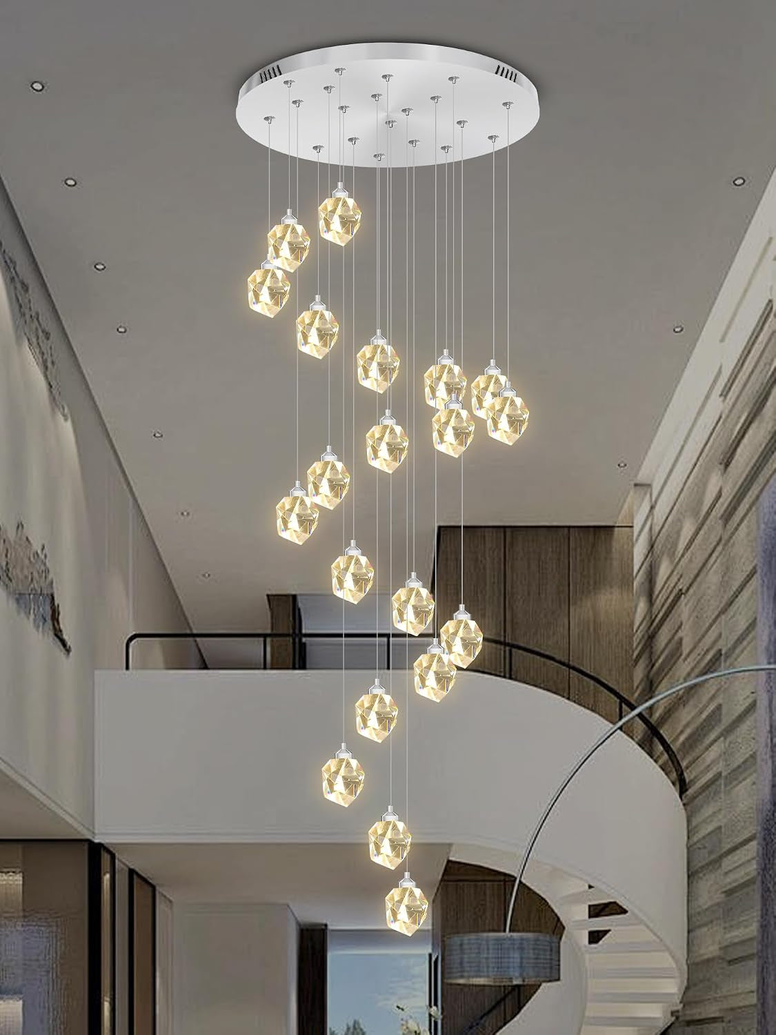20-Light Modern Crystal Chandeliers for Staircase Foyer High Ceilings Chandeliers Long Spiral Crystal Chandeliers,K9 Crystal Drop Chandelier D28Xh135Inch