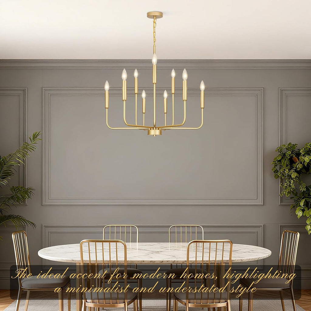 Gold Chandeliers for Dining Room Light Fixture over Table, Modern Farmhouse Chandeliers for Living Room,9-Lights Industrial Metal Candle Lighting Fixtures for Entryway Kitchen Island Foyer