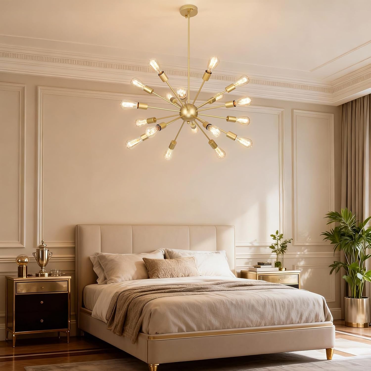 18 Light Gold Sputnik Chandeliers for Dining Room Light Fixture | Modern Farmhouse Chandeliers over Table Hanging Lighting for Living Dining Room, Kitchen Island, Entryway, Foyer