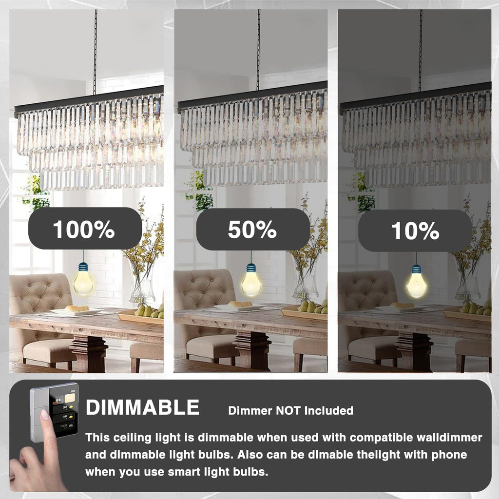 Crystal Chandelier, 23-Light 3 Tiers Hexagon Crystal Light, Adjustable Hanging Metal Ceiling Lighting Fixture, Modern Foyer Dining Room Chandeliers for Bedroom,Hallway,Kitchen, L59-Inch Black