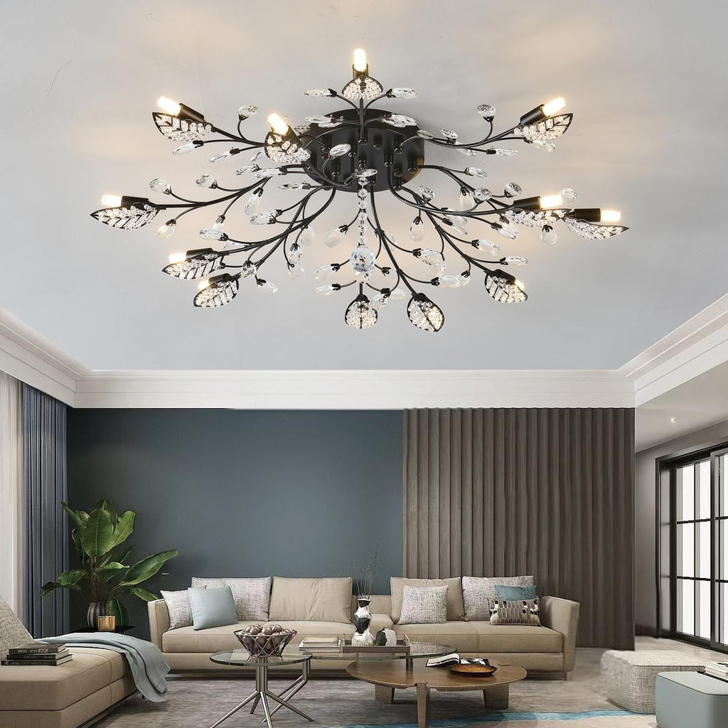 Crystal Ceiling Light Fixture,Semi Flush Mount Chandeliers,Crystal Leaf Ceiling Light, Chandeliers for Dining Room,Living Room,Bedroom
