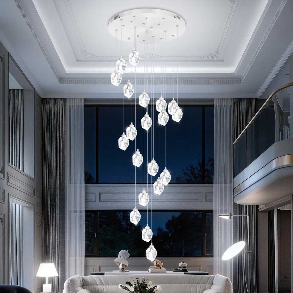 20-Light Modern Crystal Chandeliers for Staircase Foyer High Ceilings Chandeliers Long Spiral Crystal Chandeliers,K9 Crystal Drop Chandelier D28Xh135Inch