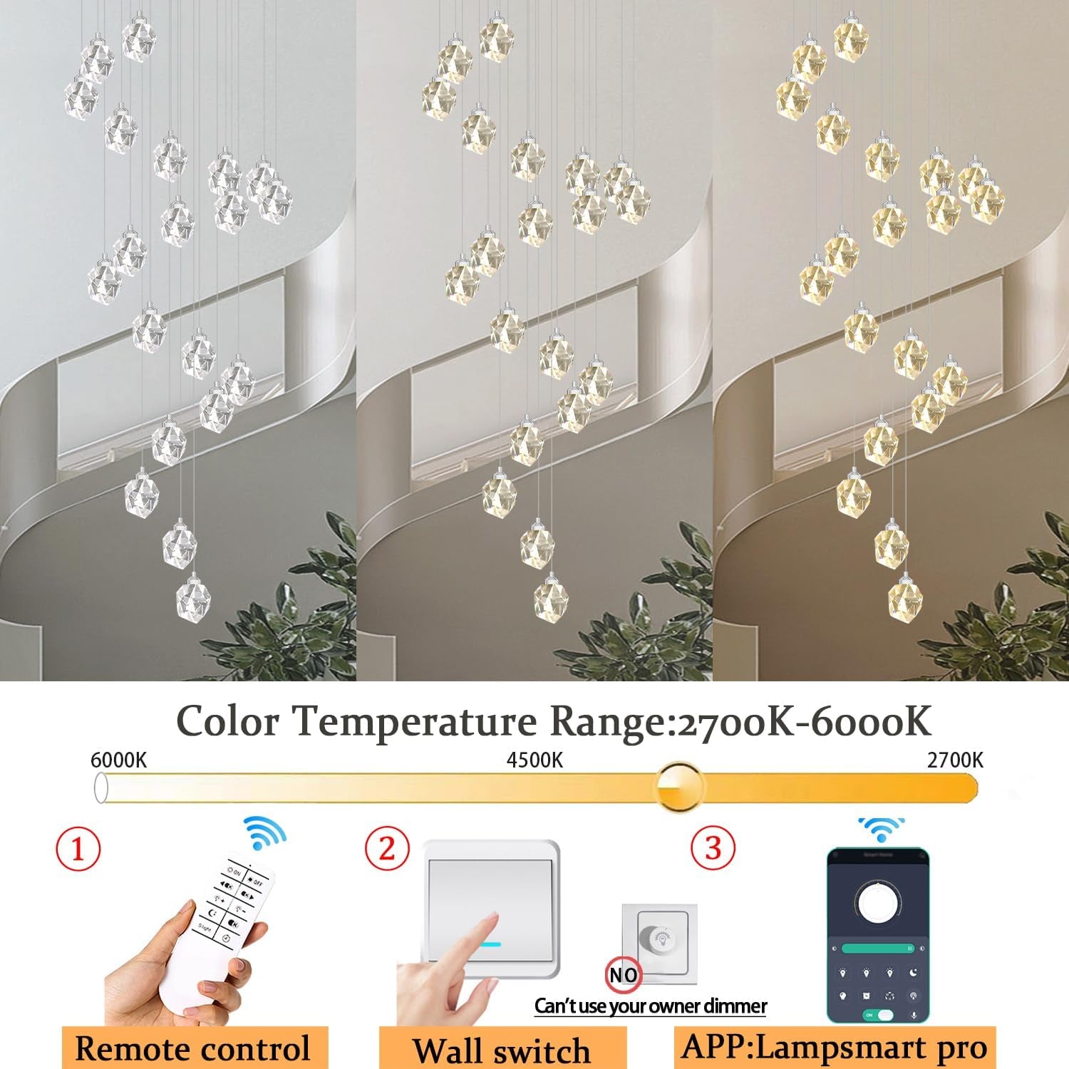 20-Light Modern Crystal Chandeliers for Staircase Foyer High Ceilings Chandeliers Long Spiral Crystal Chandeliers,K9 Crystal Drop Chandelier D28Xh135Inch