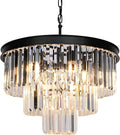 Crystal Chandeliers for Dining Room Lights Fixtures, 9 Lights Black Modern Chandeliers for Bedroom, 3-Tier round Crystal Lighting Fixtures for Living Room Entryway Kitchen Island D20 Inch