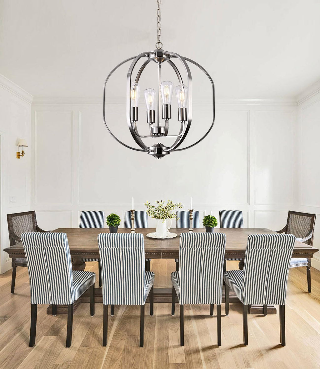 Globe Brushed Nickel Chandelier Light, Modern Farmhouse Chandeliers for Dining Room Light Fixture, Adjustable Pendant Lights Kitchen Island Foyer Lighting Fixtures for Entryway Living Room