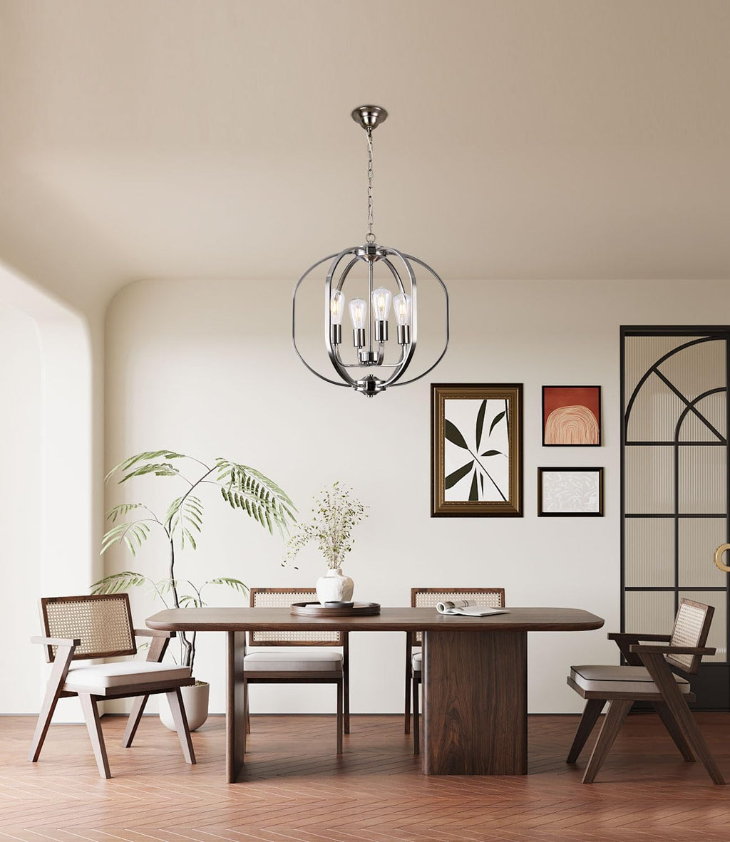 Globe Brushed Nickel Chandelier Light, Modern Farmhouse Chandeliers for Dining Room Light Fixture, Adjustable Pendant Lights Kitchen Island Foyer Lighting Fixtures for Entryway Living Room