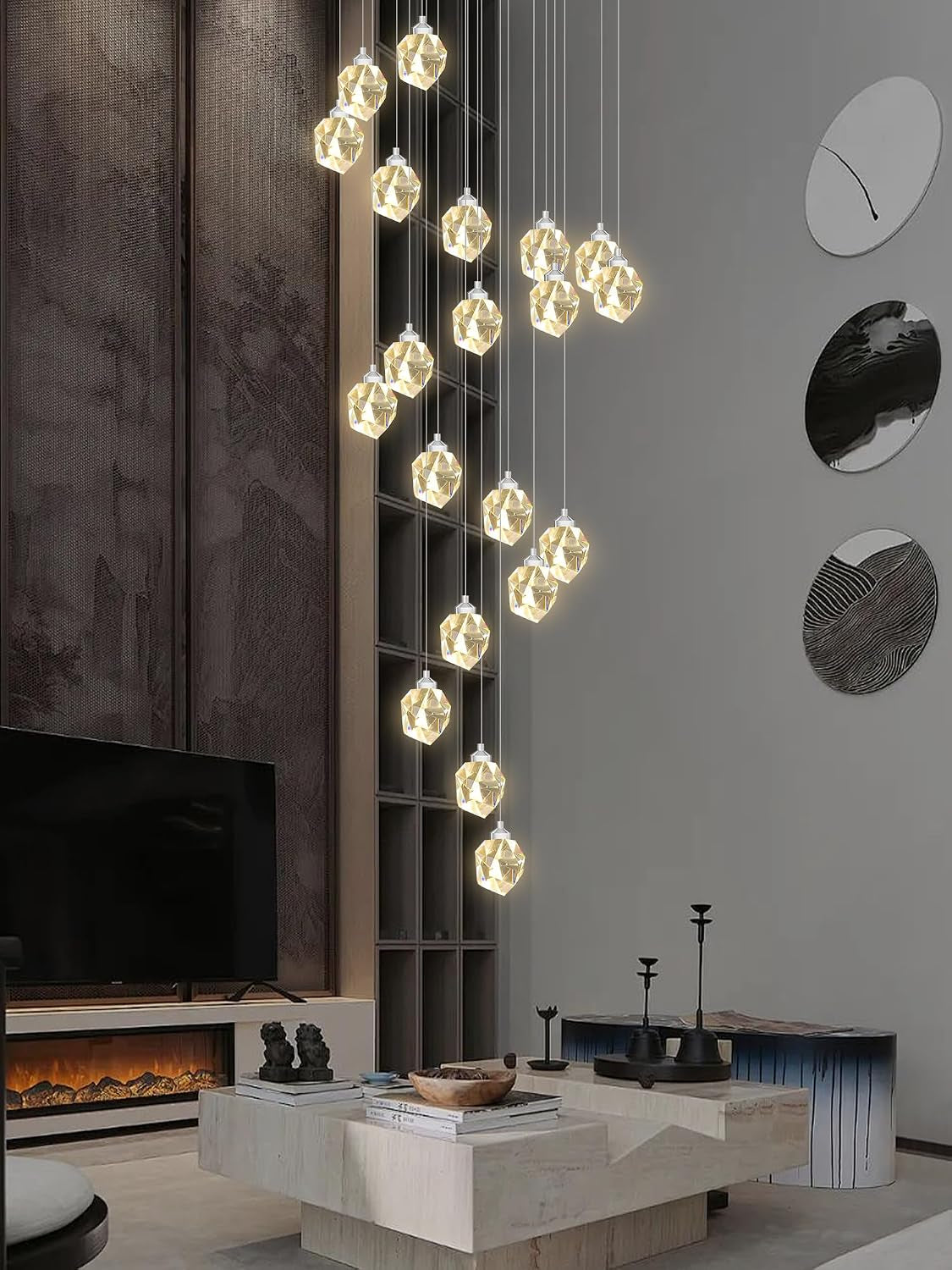 20-Light Modern Crystal Chandeliers for Staircase Foyer High Ceilings Chandeliers Long Spiral Crystal Chandeliers,K9 Crystal Drop Chandelier D28Xh135Inch