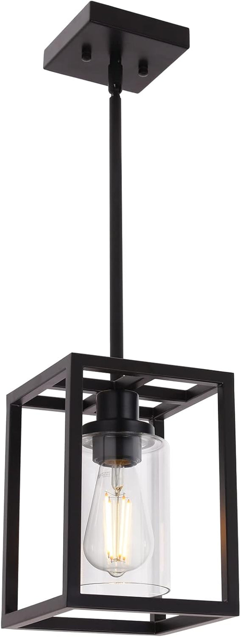 1-Light Black Pendant Lights Industrial Farmhouse Chandeliers Mini Island Light Fixtures Ceiling Hanging with Clear Glass Shade for Dining Room Entryway Hallway Restaurants