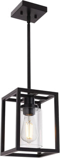 1-Light Black Pendant Lights Industrial Farmhouse Chandeliers Mini Island Light Fixtures Ceiling Hanging with Clear Glass Shade for Dining Room Entryway Hallway Restaurants