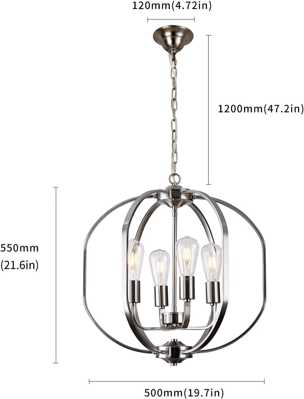 Globe Brushed Nickel Chandelier Light, Modern Farmhouse Chandeliers for Dining Room Light Fixture, Adjustable Pendant Lights Kitchen Island Foyer Lighting Fixtures for Entryway Living Room