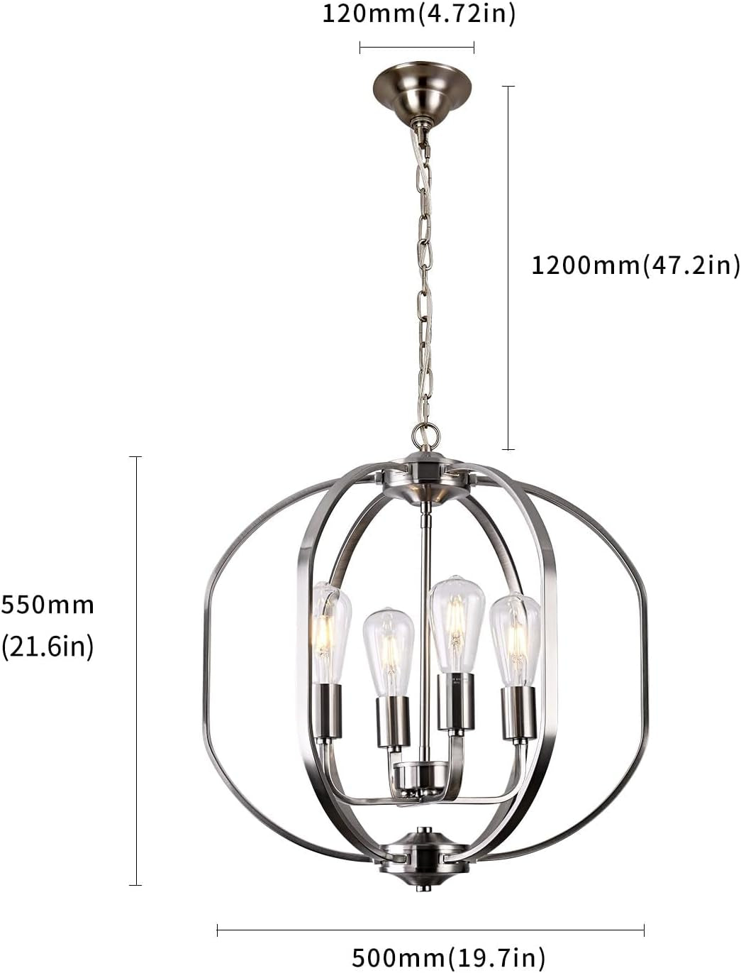 Globe Brushed Nickel Chandelier Light, Modern Farmhouse Chandeliers for Dining Room Light Fixture, Adjustable Pendant Lights Kitchen Island Foyer Lighting Fixtures for Entryway Living Room