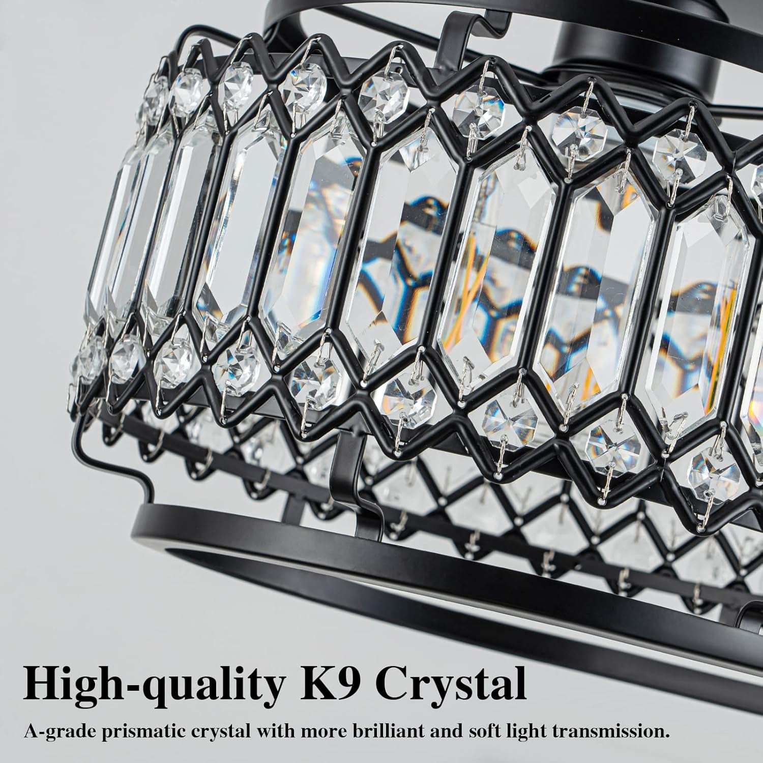 Modern Black Crystal Flush Mount Ceiling Light with LED Bulb (50% Brighter) – 11.4" Dimmable Chandelier for Dining Room, Bedroom – Reinforced Iron Frame & K9 Crystals – Easy Install