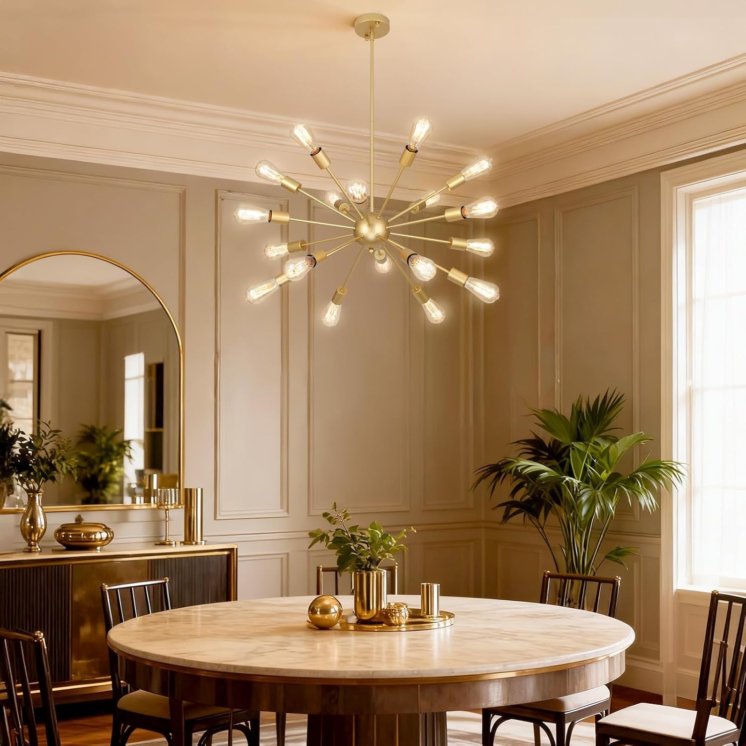 18 Light Gold Sputnik Chandeliers for Dining Room Light Fixture | Modern Farmhouse Chandeliers over Table Hanging Lighting for Living Dining Room, Kitchen Island, Entryway, Foyer