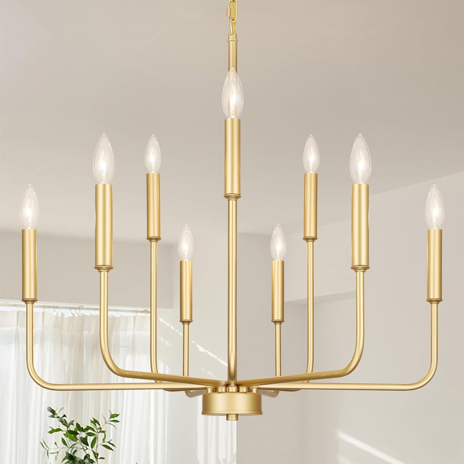 Gold Chandeliers for Dining Room Light Fixture over Table, Modern Farmhouse Chandeliers for Living Room,9-Lights Industrial Metal Candle Lighting Fixtures for Entryway Kitchen Island Foyer