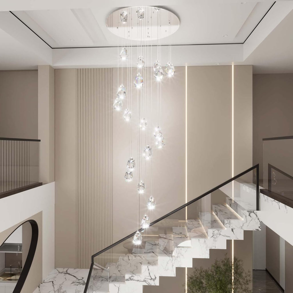 20-Light Modern Crystal Chandeliers for Staircase Foyer High Ceilings Chandeliers Long Spiral Crystal Chandeliers,K9 Crystal Drop Chandelier D28Xh135Inch
