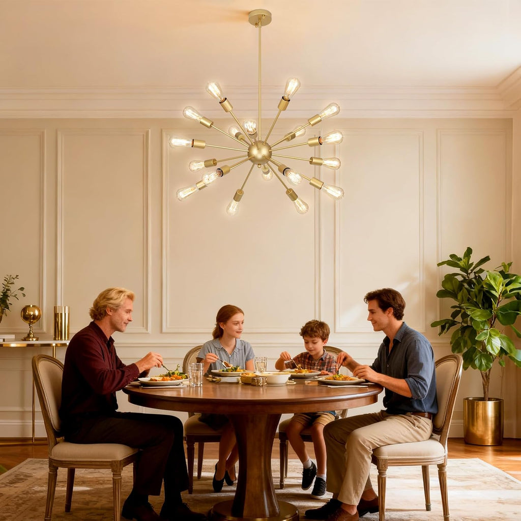 18 Light Gold Sputnik Chandeliers for Dining Room Light Fixture | Modern Farmhouse Chandeliers over Table Hanging Lighting for Living Dining Room, Kitchen Island, Entryway, Foyer