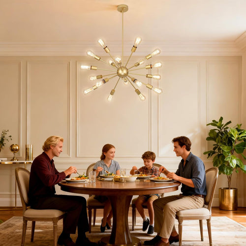 18 Light Gold Sputnik Chandeliers for Dining Room Light Fixture | Modern Farmhouse Chandeliers over Table Hanging Lighting for Living Dining Room, Kitchen Island, Entryway, Foyer