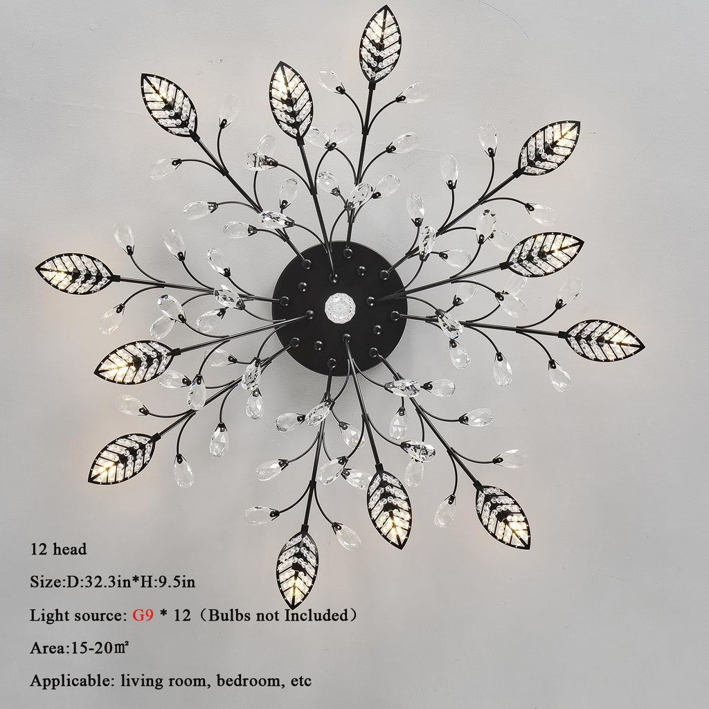 Crystal Ceiling Light Fixture,Semi Flush Mount Chandeliers,Crystal Leaf Ceiling Light, Chandeliers for Dining Room,Living Room,Bedroom