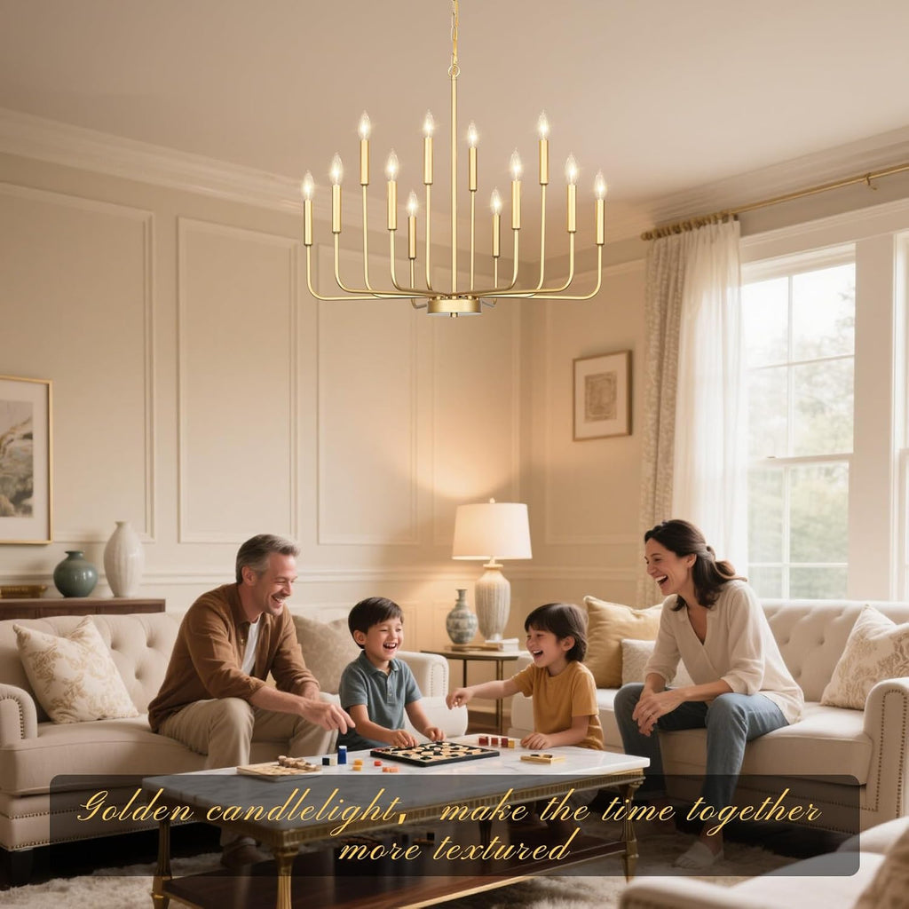 Gold Chandeliers for Dining Room Light Fixture over Table, Modern Farmhouse Chandeliers for Living Room,12-Lights Candle Lighting Fixtures for Entryway Kitchen Island Foyer
