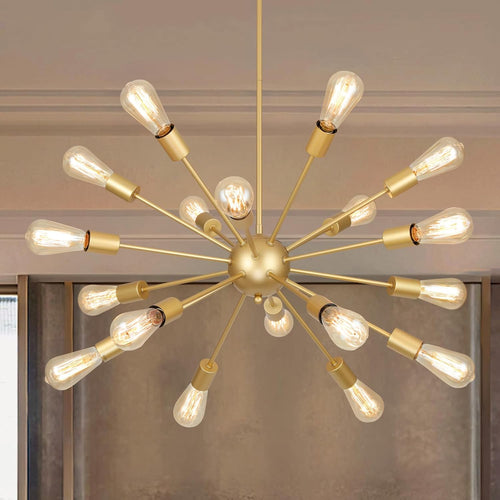 18 Light Gold Sputnik Chandeliers for Dining Room Light Fixture | Modern Farmhouse Chandeliers over Table Hanging Lighting for Living Dining Room, Kitchen Island, Entryway, Foyer