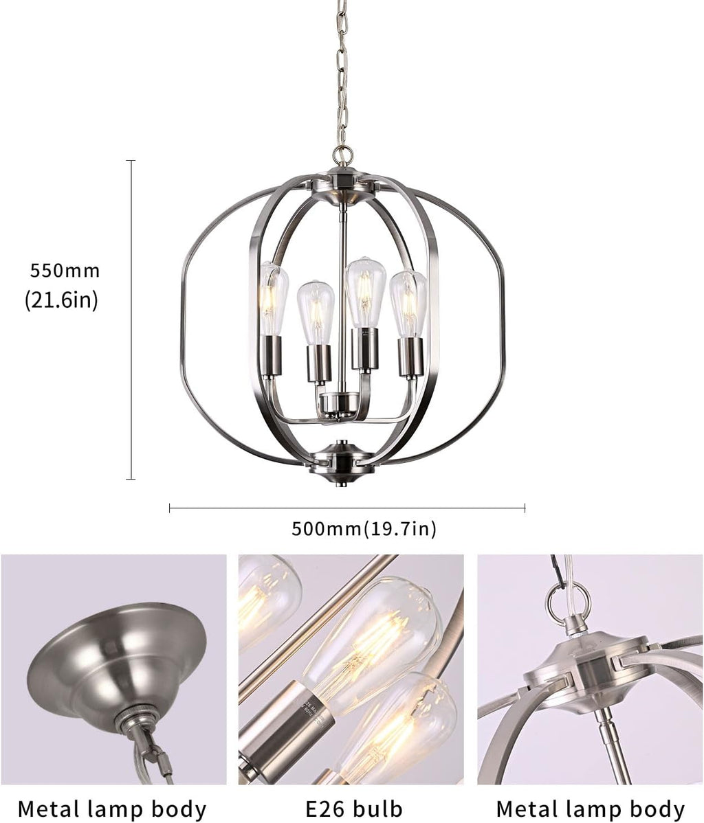 Globe Brushed Nickel Chandelier Light, Modern Farmhouse Chandeliers for Dining Room Light Fixture, Adjustable Pendant Lights Kitchen Island Foyer Lighting Fixtures for Entryway Living Room