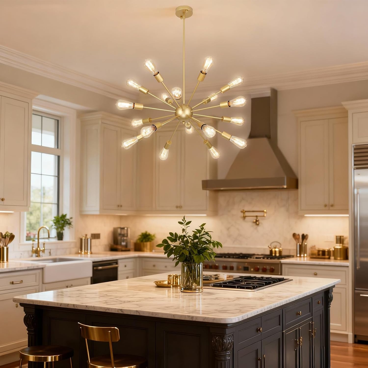 18 Light Gold Sputnik Chandeliers for Dining Room Light Fixture | Modern Farmhouse Chandeliers over Table Hanging Lighting for Living Dining Room, Kitchen Island, Entryway, Foyer